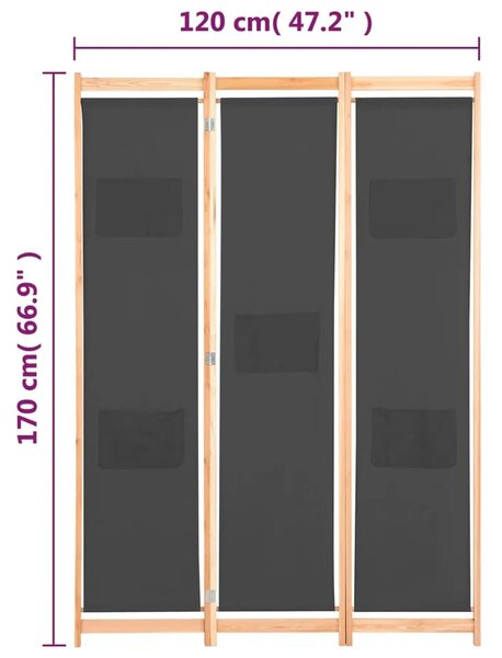 Paravan - Sobna pregrada s 3 panela od tkanine 120 x 170 x 4 cm siva - Siva 3 1 Siva