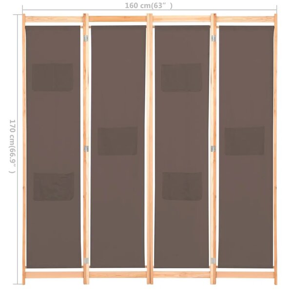 Paravan - Sobna pregrada s 4 panela od tkanine 160 x 170 x 4 cm smeđa - Smeđa 4 1 Smeđa