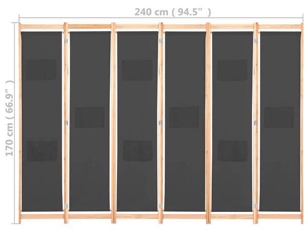 Paravan - Sobna pregrada sa 6 panela od tkanine 240 x 170 x 4 cm siva - Siva 6 1 Siva