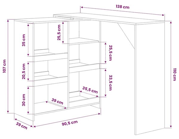 Barski stol s pomičnom policom bijeli 138 x 39 x 110 cm - Siva 1 Siva