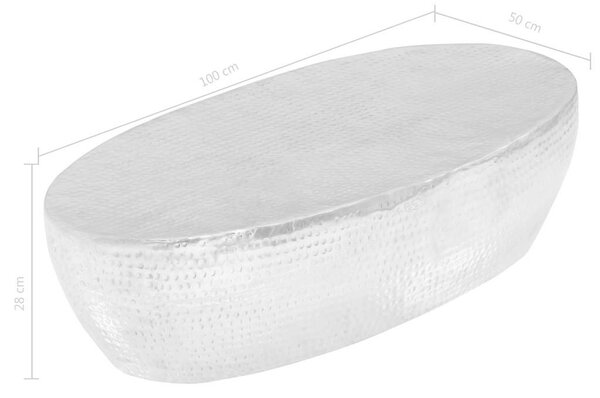 Stolić za kavu od čekićanog aluminija srebrni 100 x 50 x 28 cm - 1 ravni rubovi