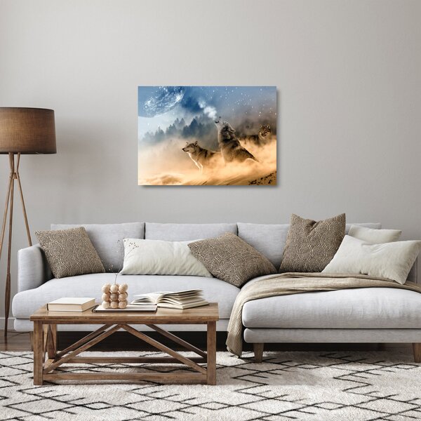 Staklena slika - vukovi zavijaju na mjesec (70x50 cm)