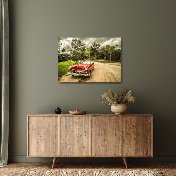 Staklena slika - veteranski automobil u prirodi (70x50 cm)