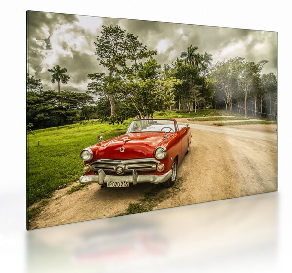 Staklena slika - veteranski automobil u prirodi (70x50 cm)