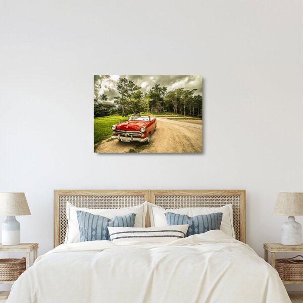 Staklena slika - veteranski automobil u prirodi (70x50 cm)