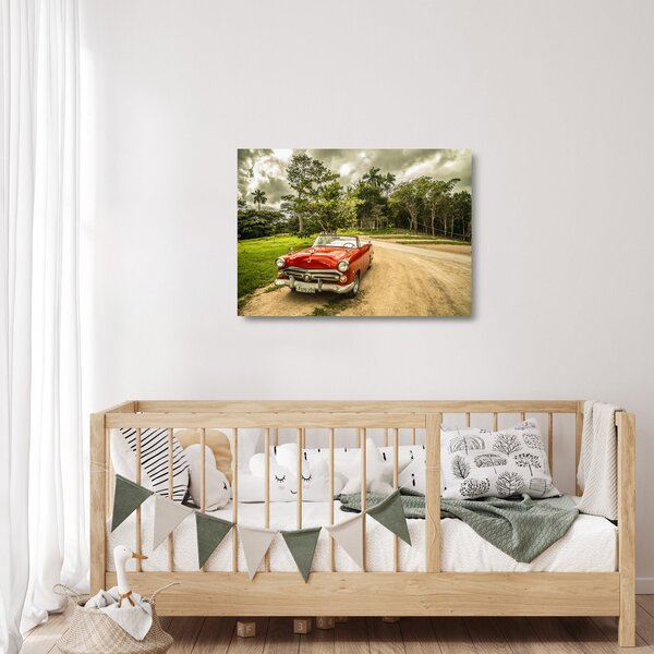 Staklena slika - veteranski automobil u prirodi (70x50 cm)