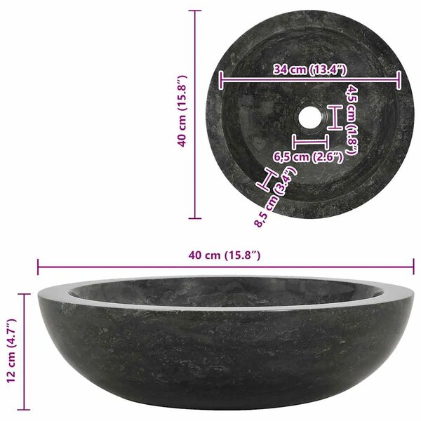Lavabo - Umivaonik 40 x 12 cm mramorni crni - Crna Crna