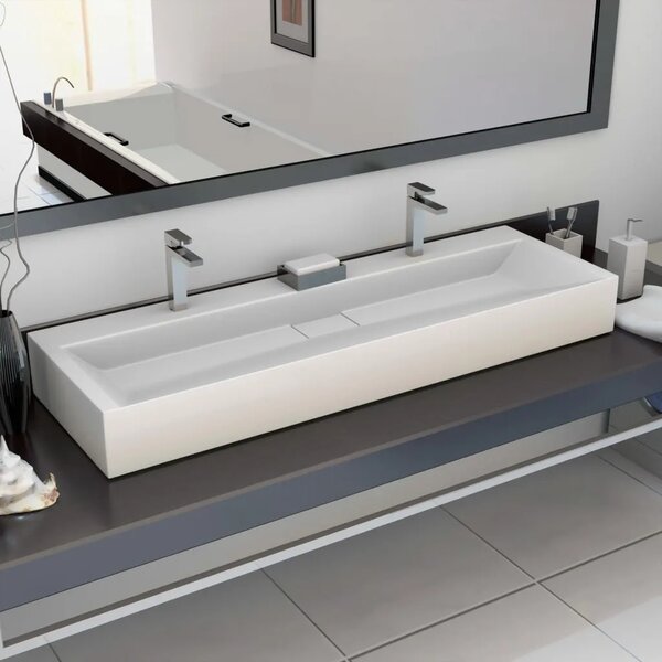 Lavabo - Umivaonik od lijevanih minerala/mramora 120 x 46 x 11 cm bijeli - 120 x 46 x 11 cm (2 otvora) 120 x 46 x 11 cm (2 otvor