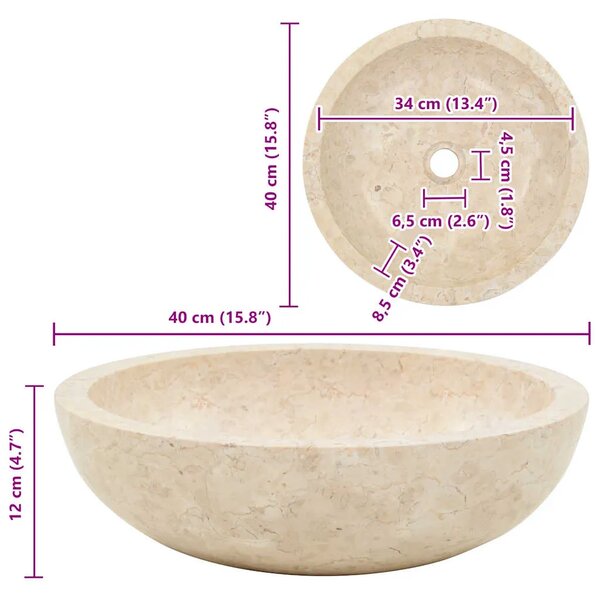 Lavabo - Umivaonik 40 x 12 cm mramorni krem - Krema Krema
