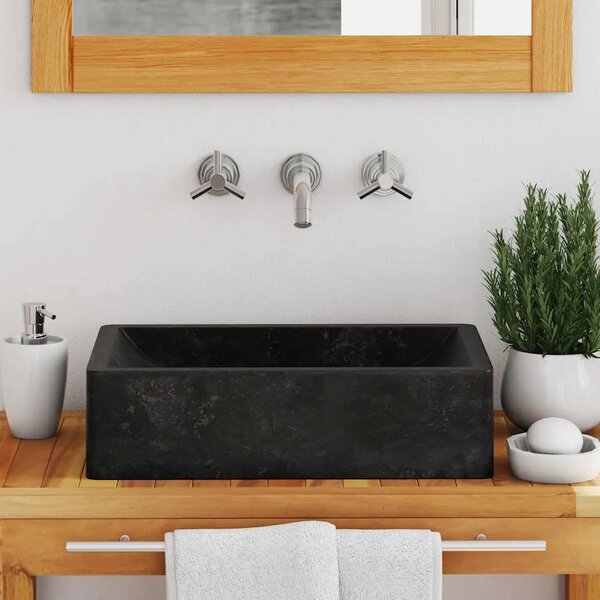 Lavabo - Umivaonik 45 x 30 x 12 cm mramorni visoki sjaj crni - Crna Crna