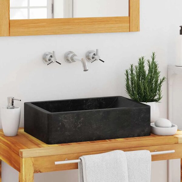 Lavabo - Umivaonik 45 x 30 x 12 cm mramorni visoki sjaj crni - Crna Crna
