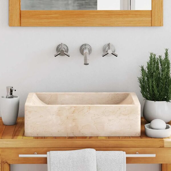Lavabo - Umivaonik 45 x 30 x 12 cm mramorni visoki sjaj krem - Krema Krema