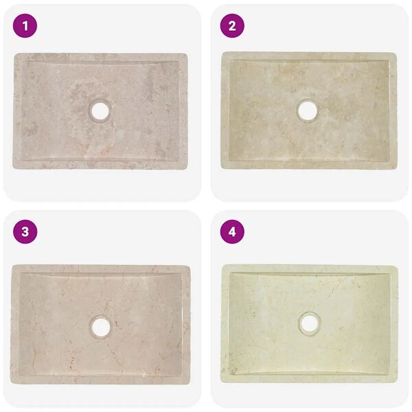 Lavabo - Umivaonik 45 x 30 x 12 cm mramorni visoki sjaj krem - Krema Krema