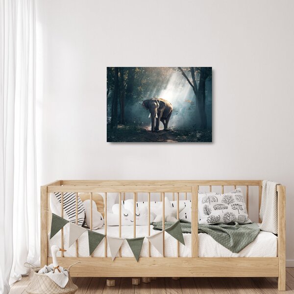 Staklena slika slona u džungli (70x50 cm)