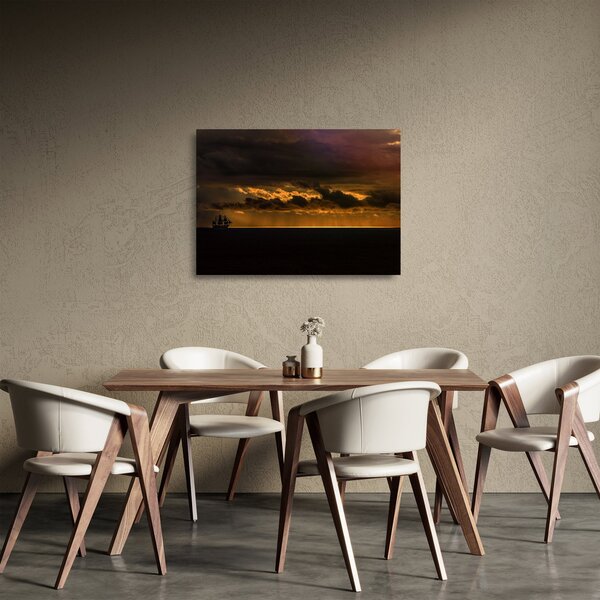 Staklena slika jedrilice pri zalasku sunca (70x50 cm)