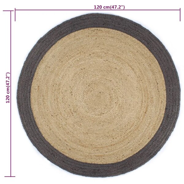 Ručno rađeni tepih od jute s tamnosivim rubom 120 cm - Tamno siva 120 cm Tamno siva 120 cm
