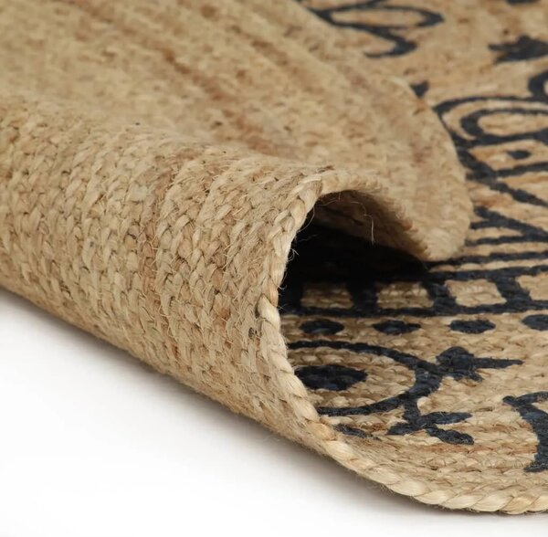 Ručno rađeni tepih od jute s tamnoplavim uzorkom 90 cm - 90 cm plavi cvjetni uzorak 90 cm plavi cvjetni uzorak