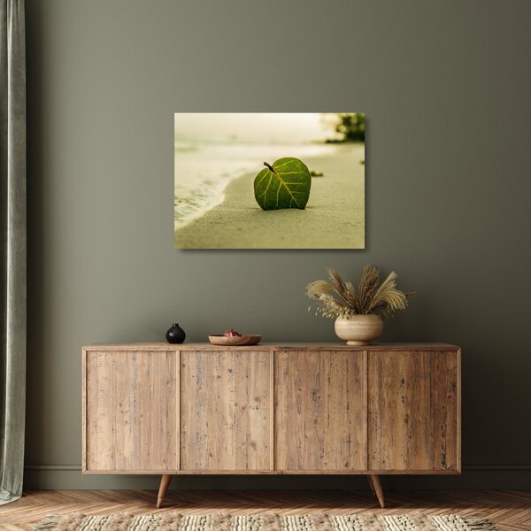 Staklena slika lista u pijesku (70x50 cm)