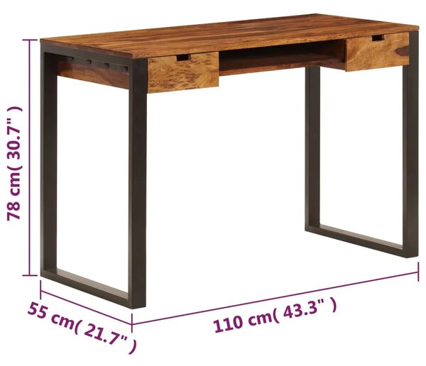 Radni stol od masivnog drva akacije i čelika 110 x 55 x 78 cm