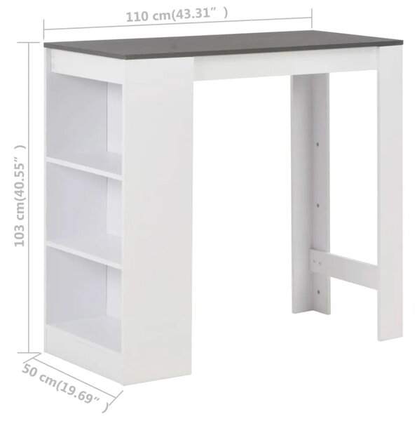 Barski stol s policom bijeli 110 x 50 x 103 cm - Siva 1 Siva