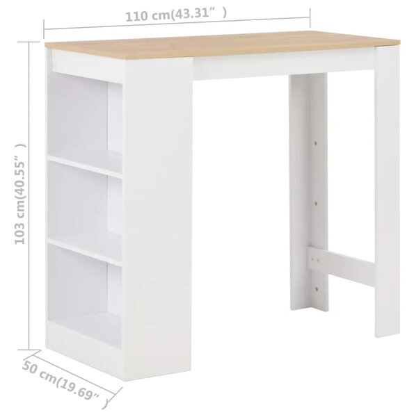 Barski stol s policom bijeli 110 x 50 x 103 cm - Bijela i smeđa 1 Bijela i smeđa
