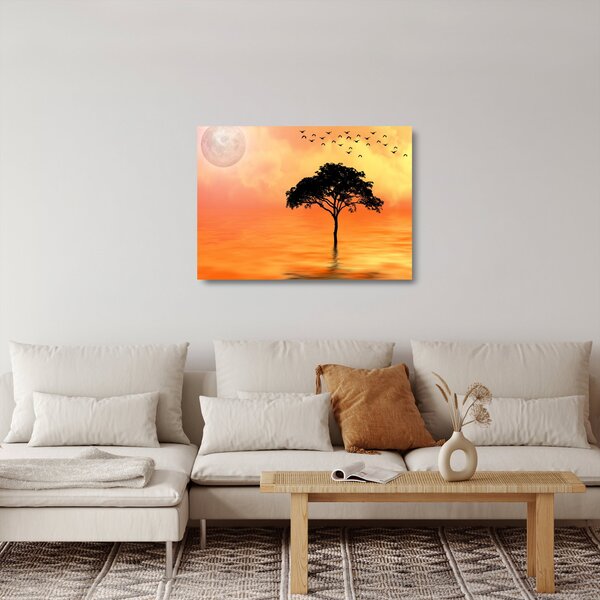 Staklena slika drveta pri zalasku sunca (70x50 cm)