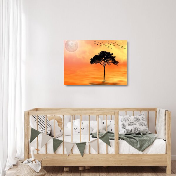 Staklena slika drveta pri zalasku sunca (70x50 cm)