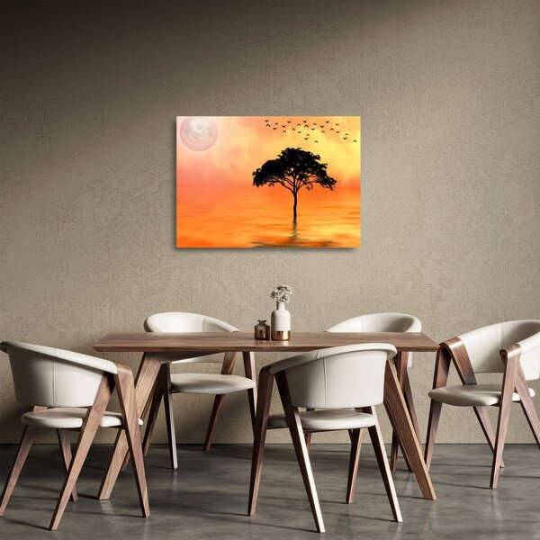 Staklena slika drveta pri zalasku sunca (70x50 cm)