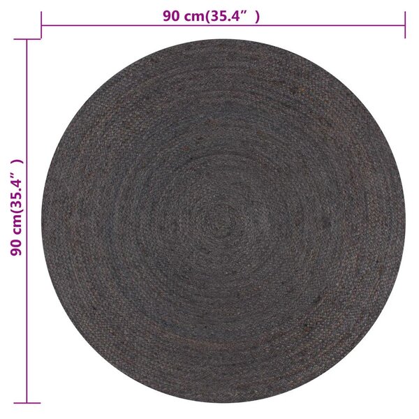 Ručno rađeni tepih od jute okrugli 90 cm tamnosivi - Tamno siva 90 cm Tamno siva 90 cm