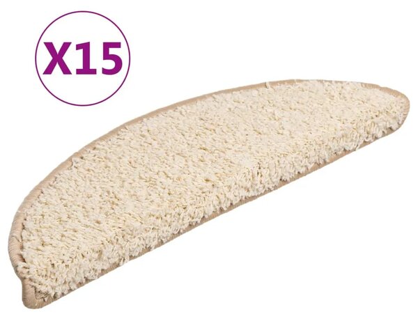 Prostirke za stepenice 15 kom 56x17x3 cm krem poluokrugle - Krema 56 x 17 x 3 cm 15 Krema
