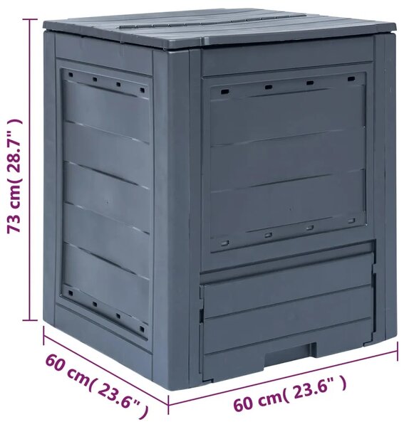 Vrtni komposter sivi 60 x 60 x 73 cm 260 L - 1 260 l 260 l