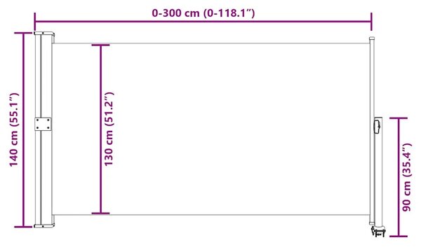 Uvlačiva bočna tenda za terasu 140 x 300 cm siva - Siva 140 x 300 cm 1 Siva