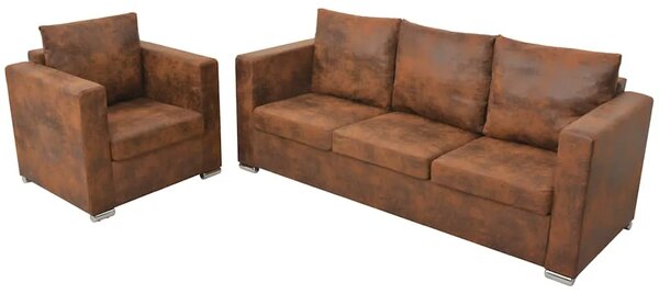 2-dijelni set sofa od umjetne brušene kože - 1 sjedalo + trosjed 1 sjedalo + trosjed