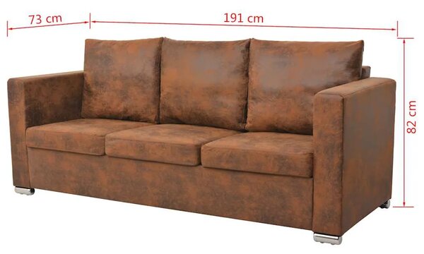2-dijelni set sofa od umjetne brušene kože - 1 sjedalo + trosjed 1 sjedalo + trosjed