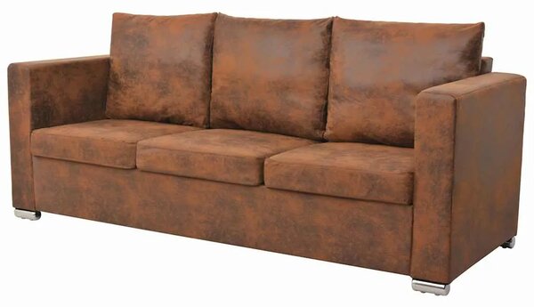 2-dijelni set sofa od umjetne brušene kože - 1 sjedalo + trosjed 1 sjedalo + trosjed