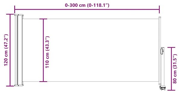 Uvlačiva bočna tenda za terasu 120 x 300 cm krem - Krema 120 x 300 cm 1 Krema