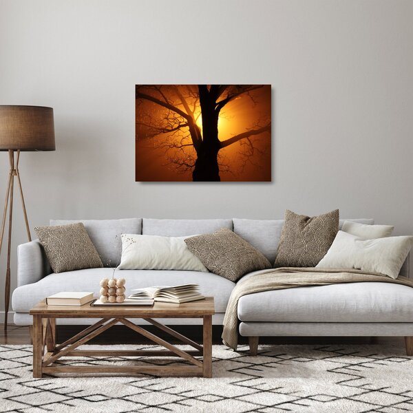 Staklena slika drveta pri zalasku sunca (70x50 cm)