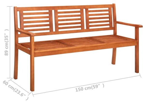 Vrtna klupa za 3 osobe 150 cm od masivnog drva eukaliptusa - Smeđa 150 x 60 x 89 cm 1 1