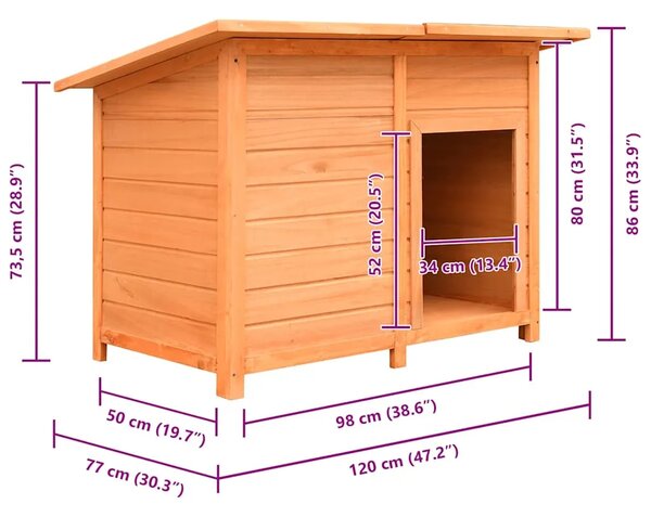 Kućica za pse od masivne borovine i jelovine 120 x 77 x 86 cm