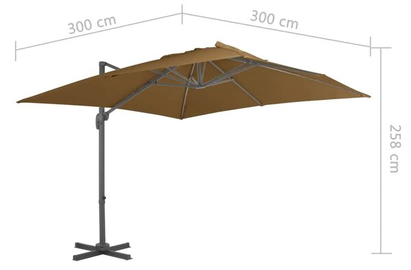 Konzolni vrtni suncobran i aluminijski stup 300x300cm smeđesivi - Sivo-smeđa 300 x 300 cm 1 8 aluminijskih rebara