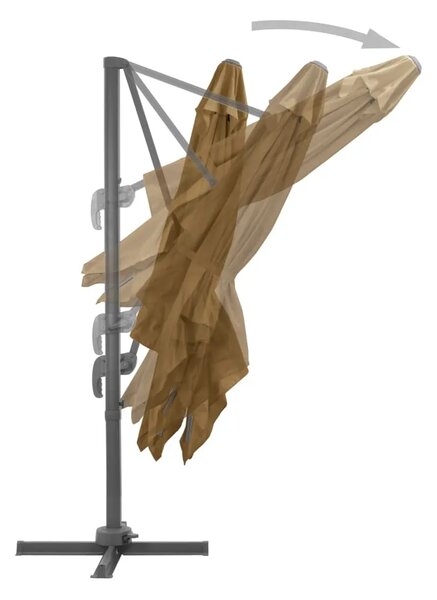 Konzolni vrtni suncobran i aluminijski stup 300x300cm smeđesivi - Sivo-smeđa 300 x 300 cm 1 8 aluminijskih rebara