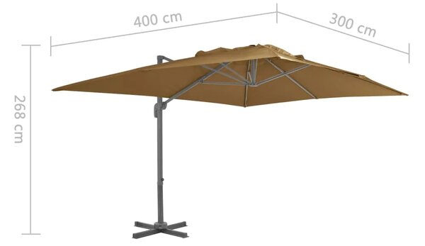 Konzolni vrtni suncobran s aluminijskom šipkom 400x300 cm taupe - Sivo-smeđa 400 x 300 cm 1 8 aluminijskih rebara
