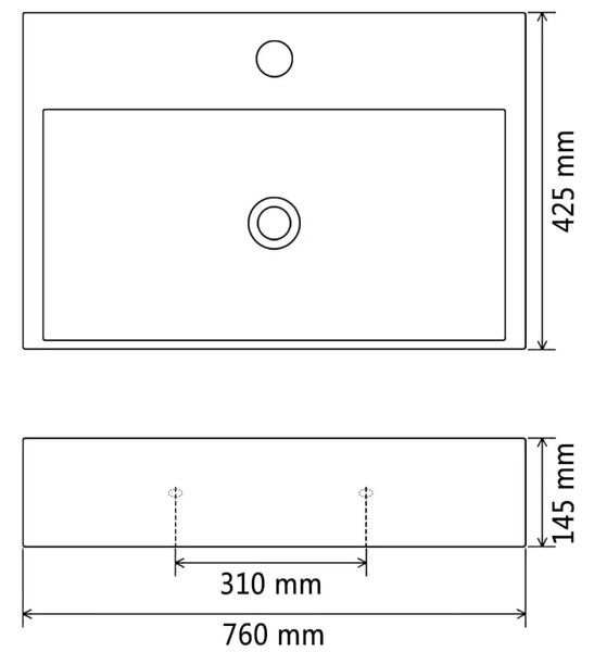 Lavabo - Umivaonik s otvorom za slavinu keramički crni 76 x 42 5 x 14 5 cm - Crna 76 x 42.5 x 14.5 cm Crna 76 x 42.5 x 14.5 cm