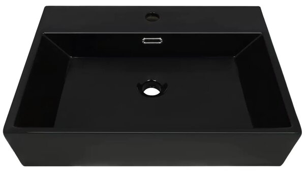 Lavabo - Umivaonik s otvorom za slavinu keramički crni 76 x 42 5 x 14 5 cm - Crna 76 x 42.5 x 14.5 cm Crna 76 x 42.5 x 14.5 cm
