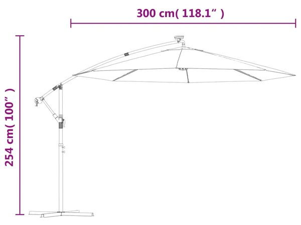 Konzolni suncobran s LED svjetlima i čeličnom šipkom 300 cm - Antracit 300 cm 1 Antracit