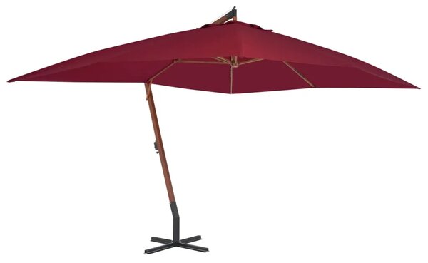 Konzolni vrtni suncobran s drvenim stupom 400 x 300 cm bordo - Crvena 1 Crvena
