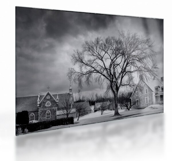 Staklena slika crno-bijelog sela (70x50 cm)