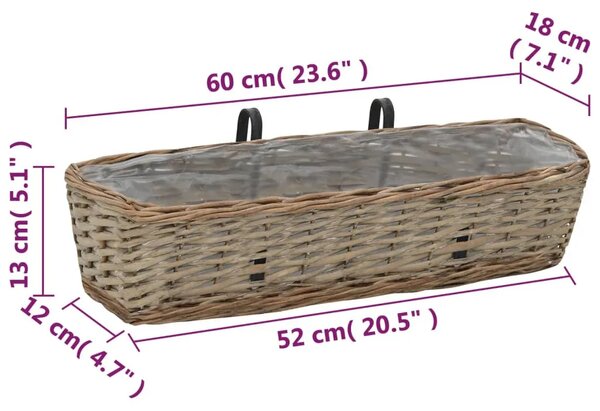 Balkonska sadilica od pruća s PE oblogom 2 kom 60 cm - 60 x 18 x 13 cm 2 60 x 18 x 13 cm