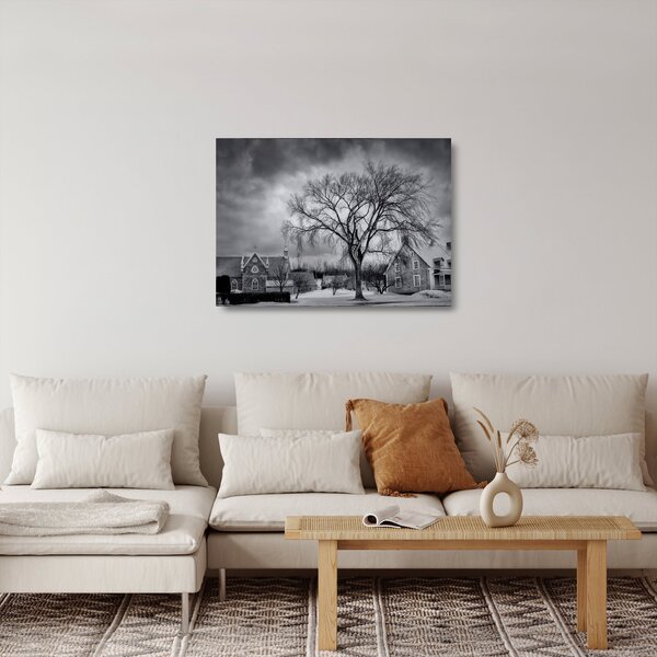 Staklena slika crno-bijelog sela (70x50 cm)