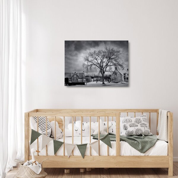 Staklena slika crno-bijelog sela (70x50 cm)